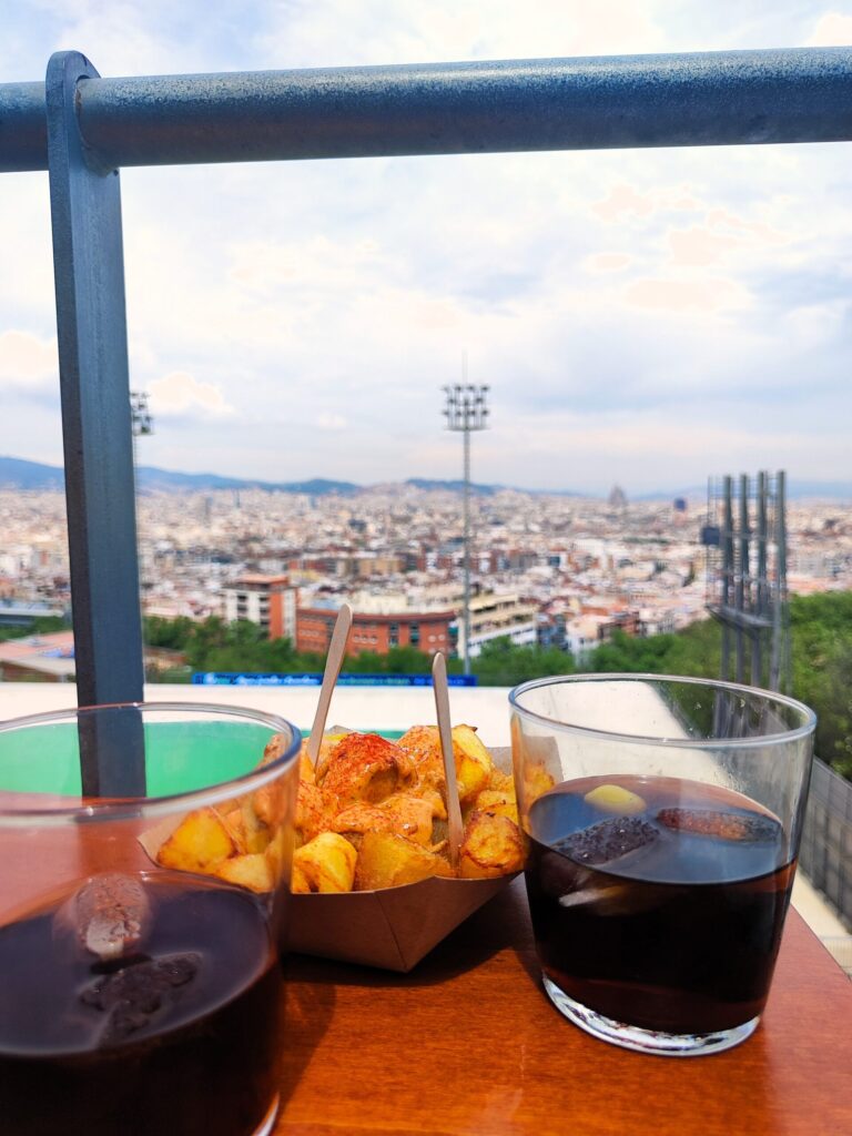 Vermut y bravas con vistas en la terraza Salts, Barcelona
